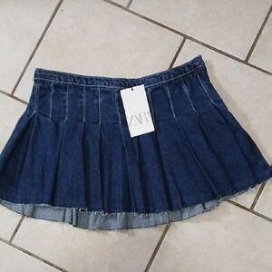 ZARA Womens Size S Denim Pleated Mini Skirt NWT